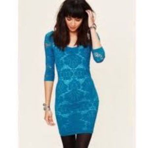 Free People Teal Medallion Lace Body Con Crochet Slip Dress Size M/L